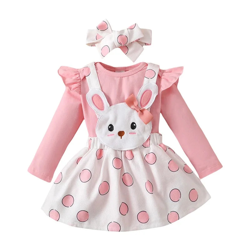 Lioraitiin 0-18M Baby Girl Pink Bunny Outfit Long Sleeve Romper