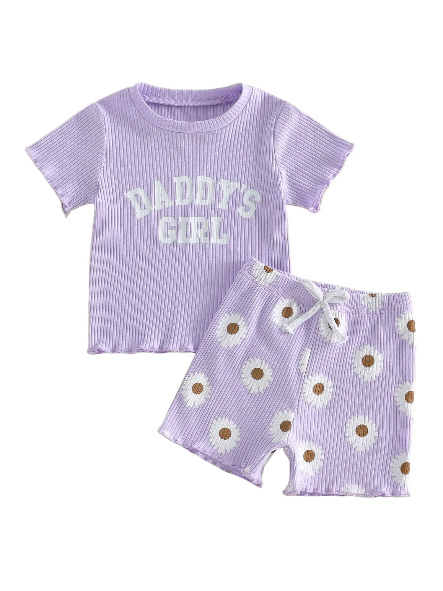 2Pcs Toddler Baby Girls Outfits Short Sleeve Crew Neck Letters Print