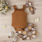 Lioraitiin 0-18M Infant Baby Girl 3Pcs Off Shoulder Romper Tops Bull