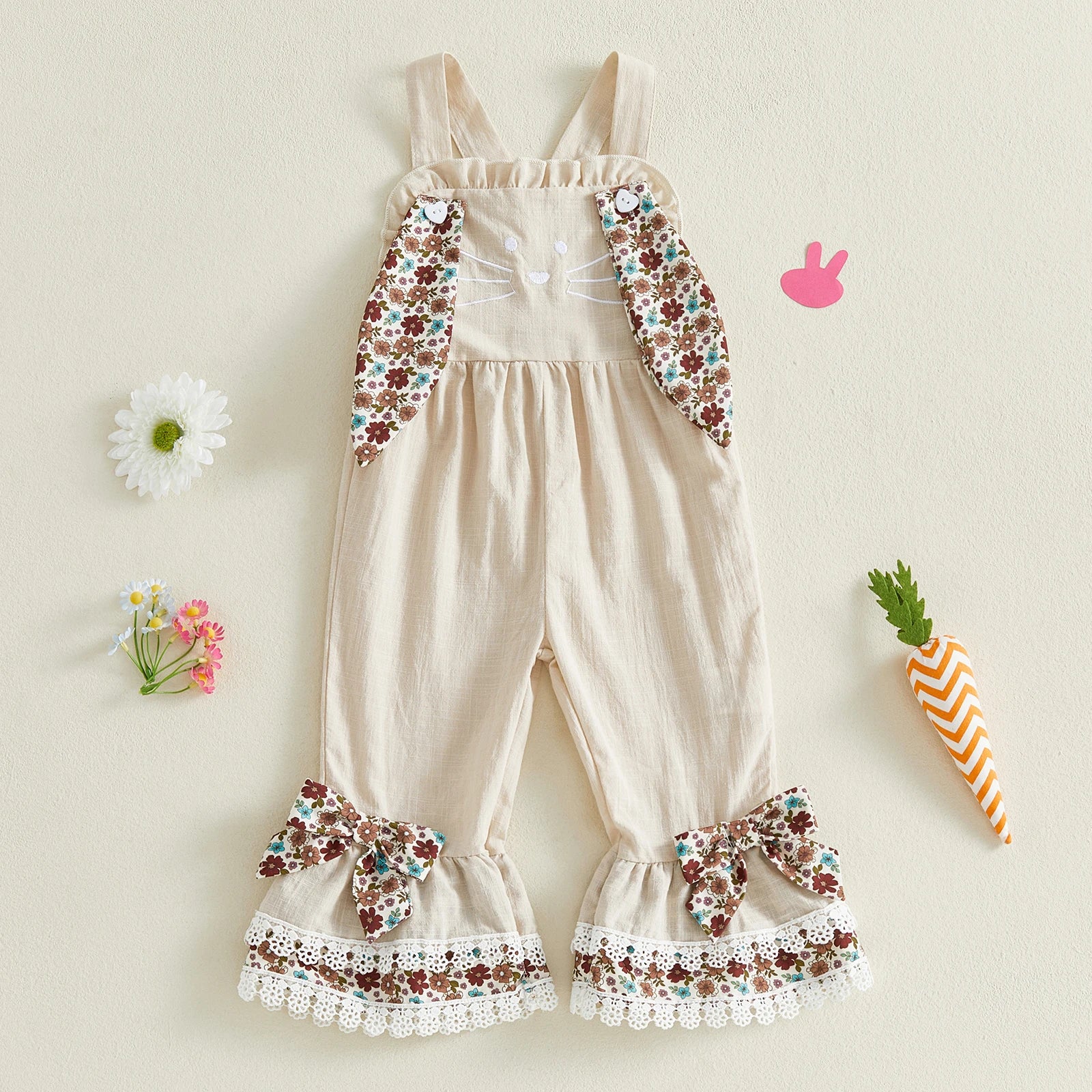 Lioraitiin Toddler Baby Girl Easter Romper Adorable Bunny Themed