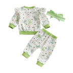 Lioraitiin Toddler Baby Girl Irish Outfits Bow Clover Print Crew Neck