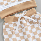 Lioraitiin 0-4Years Girl Boy Outfit 2Pcs Set Plaid Long Sleeve Hoodie