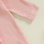 Lioraitiin Baby Girl Rompers Solid Color Buttons Frills Crew Neck