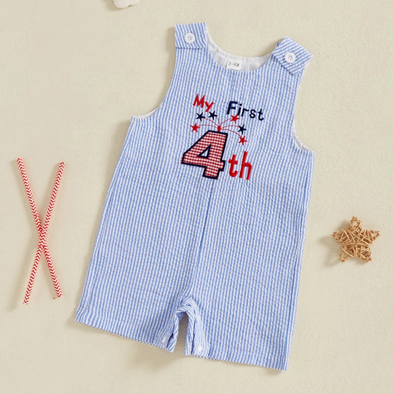 Lioraitiin Baby Boy 4th of July Romper Star Letter Striped Sleeveless