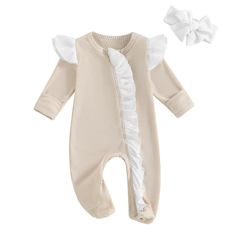 Lioraitiin Baby Girls Outfit, Long Sleeve Crew Neck Frills Zipped