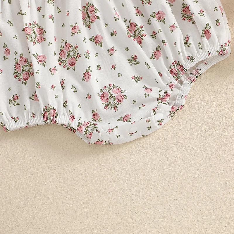 Lioraitiin Baby Girl Outfits Floral Pattern Smocked Crew Neck Short