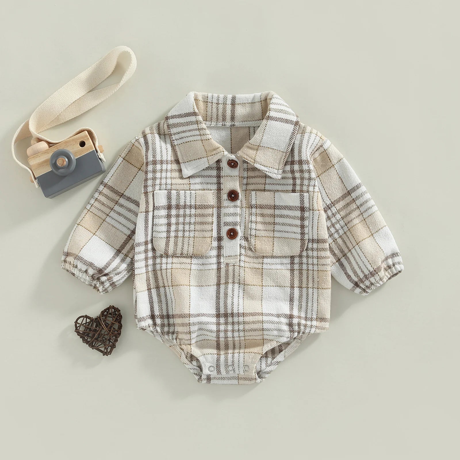 Lioraitiin 0-24M Infant Baby Boy Romper Buttons Lapel Long Sleeve