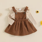 Lioraitiin Baby Girl Outfit Solid Ruffled Long Sleeve Crew Neck