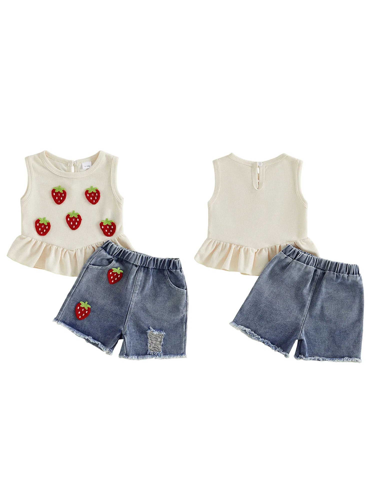 Baby Girls Outfits Floral Strawberry Patch Tank Tops and Ripped Denim