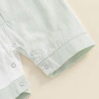 Lioraitiin Baby Boy Jumpsuit Short Sleeve Lapel Collar Stripes Print