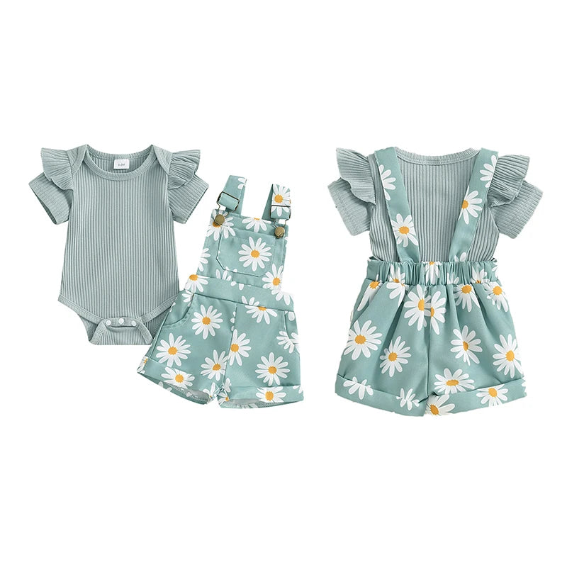 Lioraitiin Baby Girls Shorts Set, Short Sleeve Romper with Flower