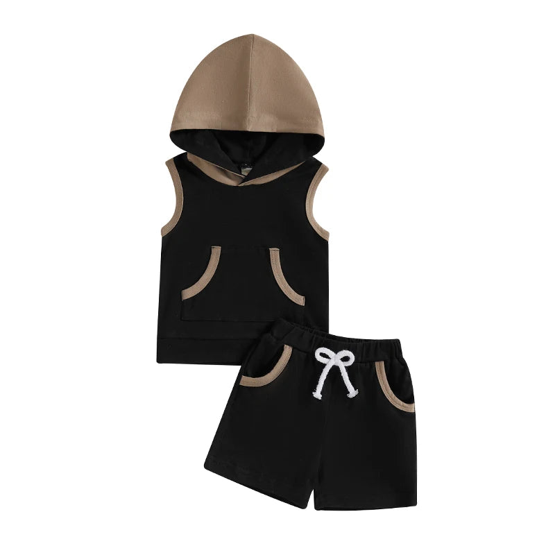 Lioraitiin Toddler Baby Boy Shorts Set Contrast Color Sleeveless