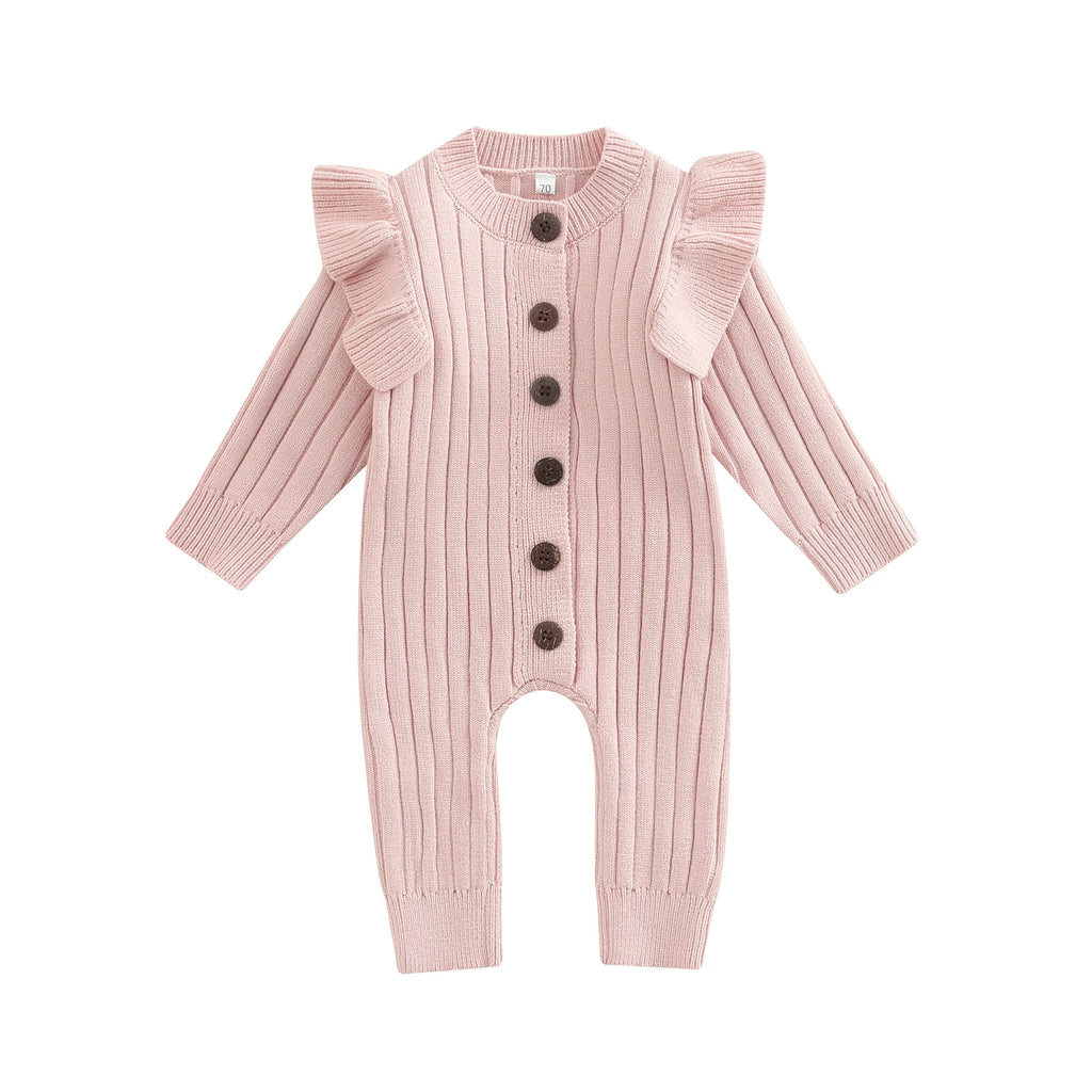 Lioraitiin 0-18M Baby Girl’s Knitted Long Sleeve Jumpsuit Fashion