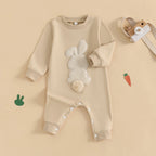 Lioraitiin Baby Girls Boys Easter Rompers Plush Bunny Embroidery Fur
