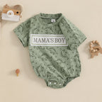 Lioraitiin Baby Boy Dinosaur Romper Letter Embroidery Short Sleeve
