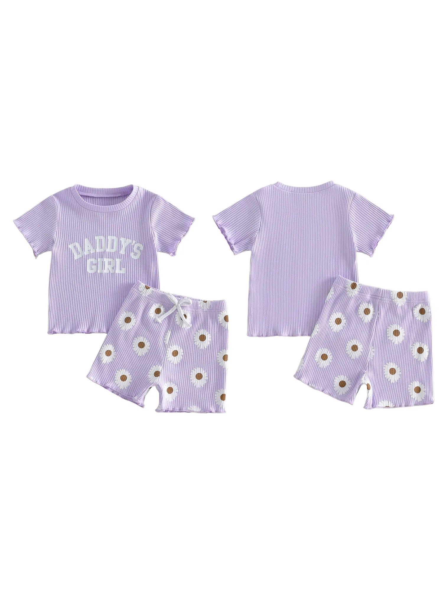 2Pcs Toddler Baby Girls Outfits Short Sleeve Crew Neck Letters Print