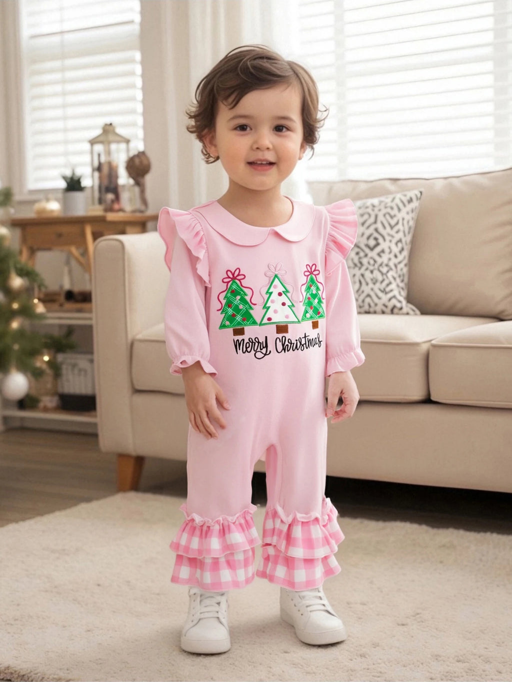 Lioraitiin Baby Girl Christmas Romper Long Sleeve Doll Collar
