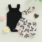 Lioraitiin 0-18M Infant Baby Girls Shorts Set Sleeveless Romper