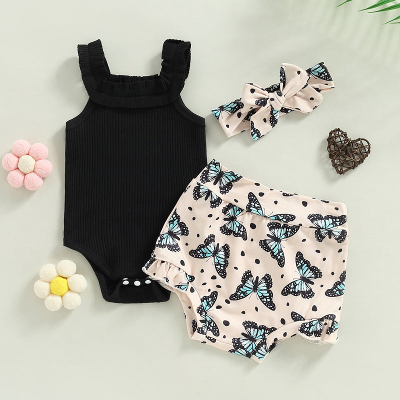 Lioraitiin 0-18M Infant Baby Girls Shorts Set Sleeveless Romper