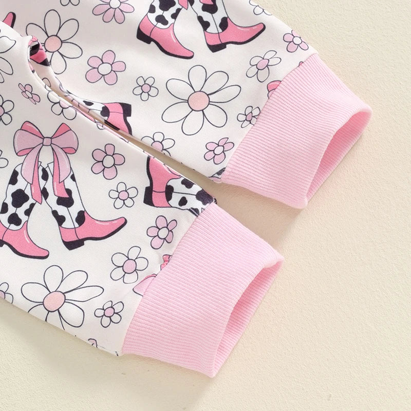 Lioraitiin Baby Girls 2Pcs Outfit, Flower Boots Print Long Sleeve