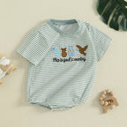 Lioraitiin Baby Boys Rompers Letter Animals Embroidery Stripe O-Neck