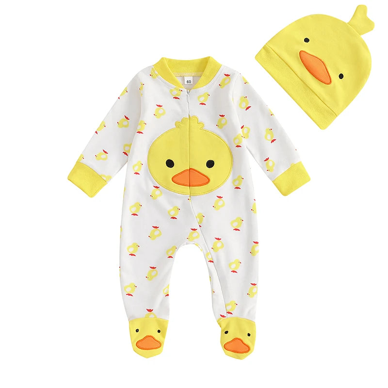 Lioraitiin Newborn Boy Girl Duck Outfit, Long Sleeve Full Length
