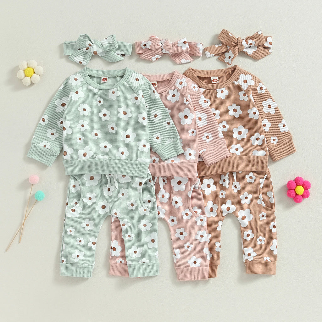 Lioraitiin Infant Baby Girl 2Pcs Set Flower Print Long Sleeve