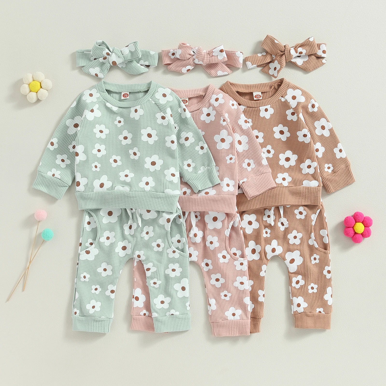 Lioraitiin Infant Baby Girl 2Pcs Set Flower Print Long Sleeve