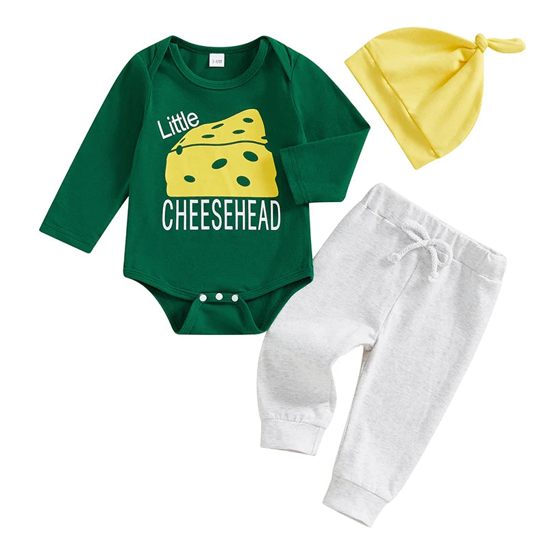 Lioraitiin Baby Boys Outfits Letter Cheese Print Crew Neck Long
