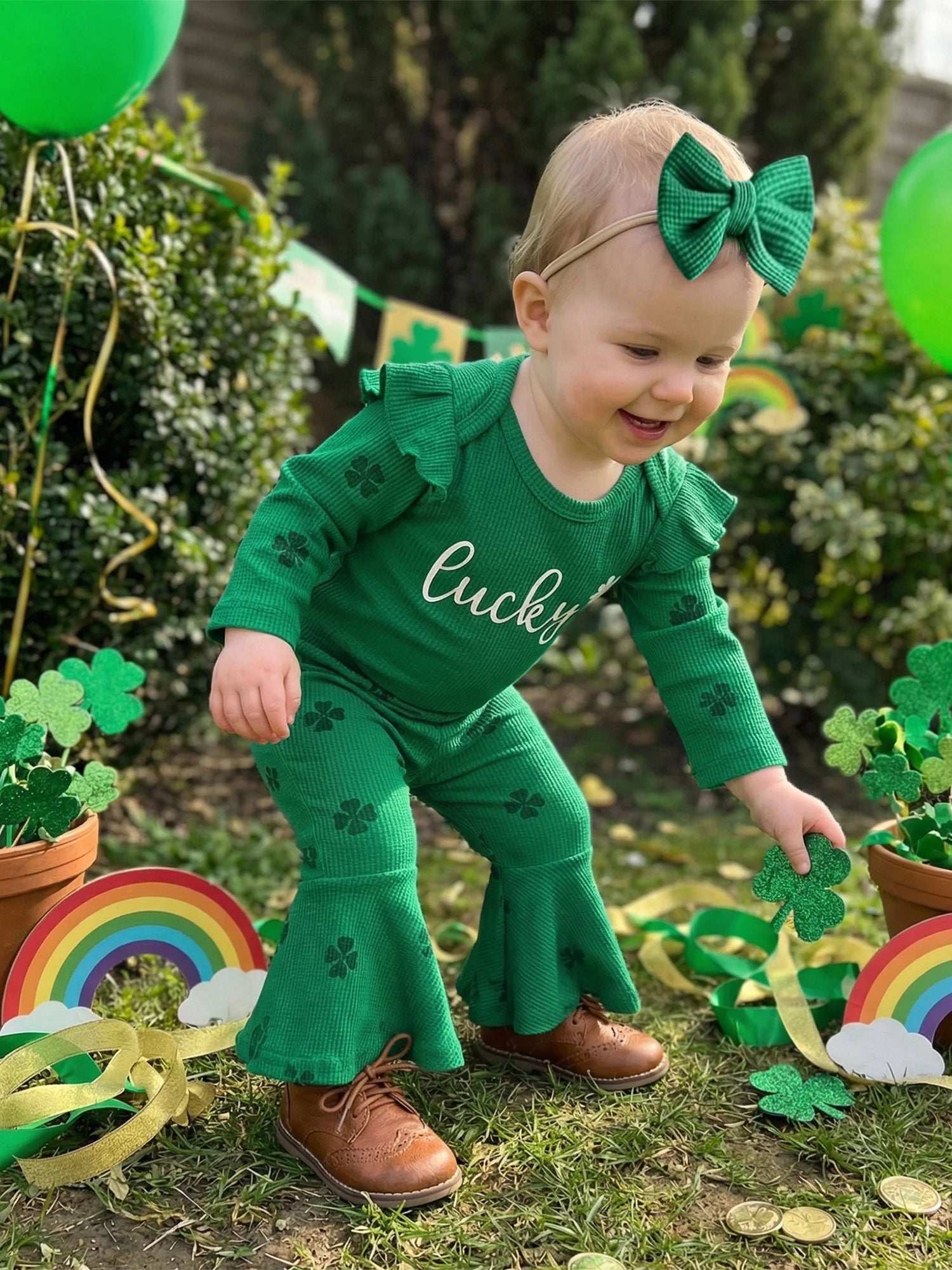 Lioraitiin Baby Girls Irish Day Outfits Long Sleeve O Neck Letter