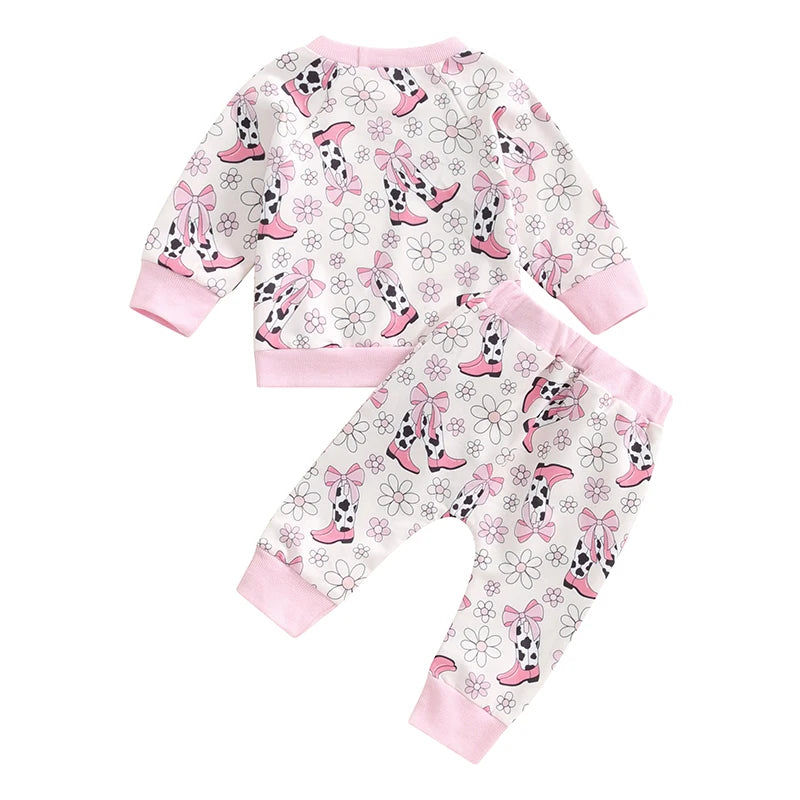 Lioraitiin Baby Girls 2Pcs Outfit, Flower Boots Print Long Sleeve