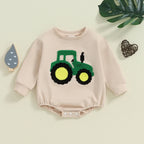Lioraitiin Baby Girls Boys Romper Long Sleeve Crewneck Tractor