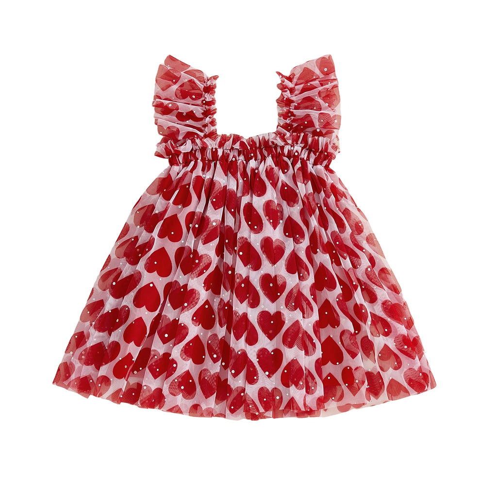 Lioraitiin Toddler Baby Girl Sleeveless Dress with Ruffled Straps Red