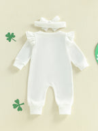 Lioraitiin Baby Girl Outfit Clover Letters Embroidery Ruffle Long