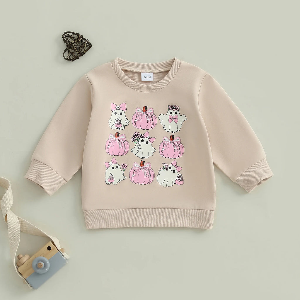 Lioraitiin Toddler Girls Halloween Sweatshirt Ghost Pumpkin Print
