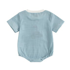 Newborn Baby Boy Romper Short Sleeve Round Neck Stripes Print