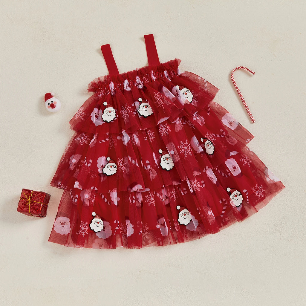 Lioraitiin Toddler Baby Girl Christmas Dress Santa Claus Print