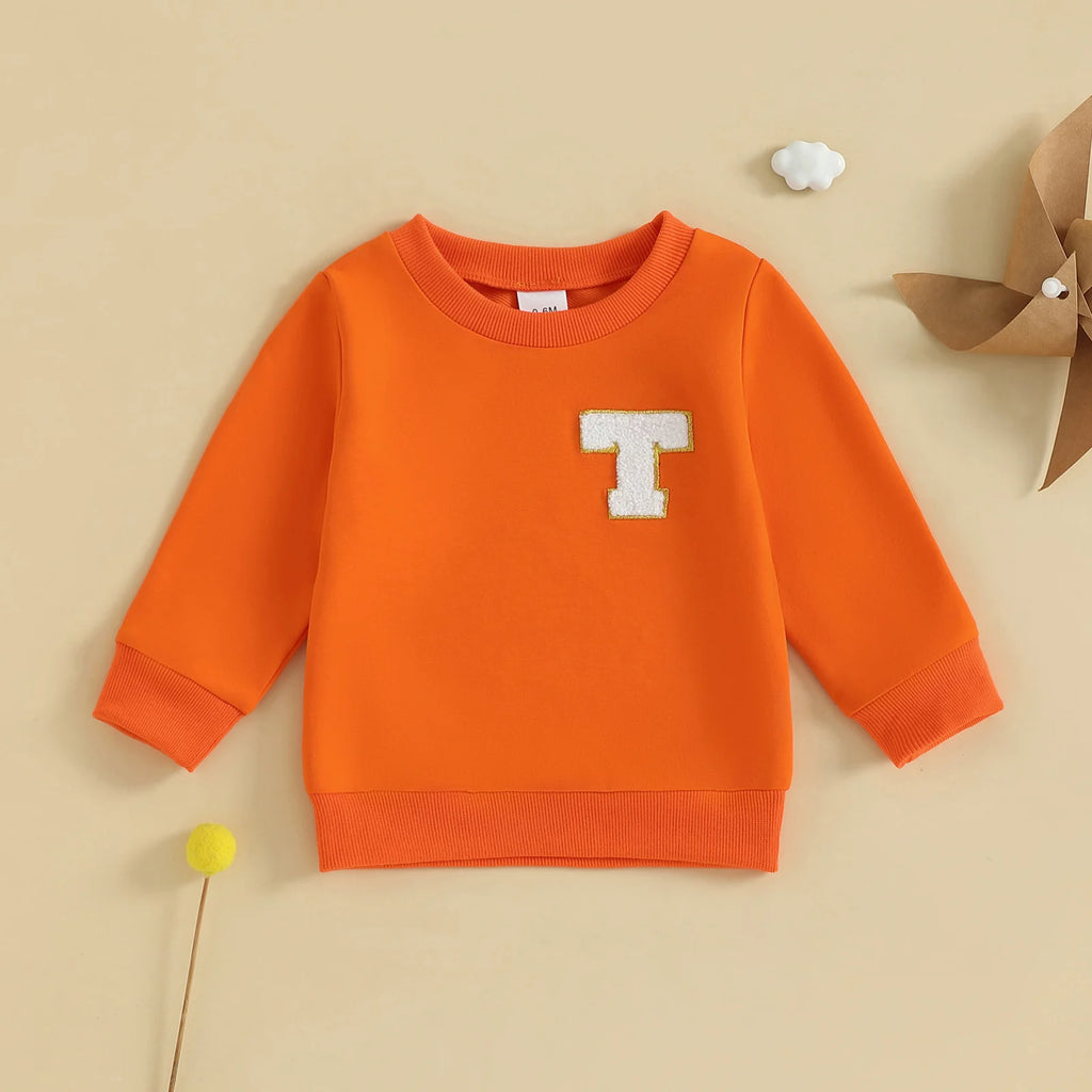 Toddler Baby Girl Boys Sweatshirt Letter Embroidery Round Neck Long