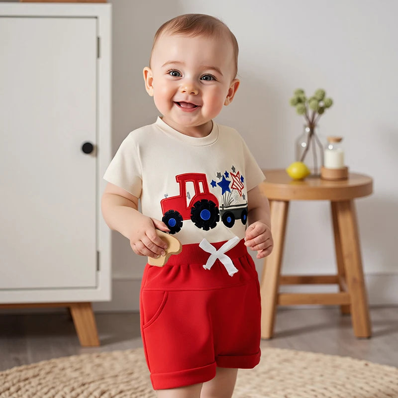 Lioraitiin Toddler Baby Boy 4th of July Outfit Star Truck Embroidery