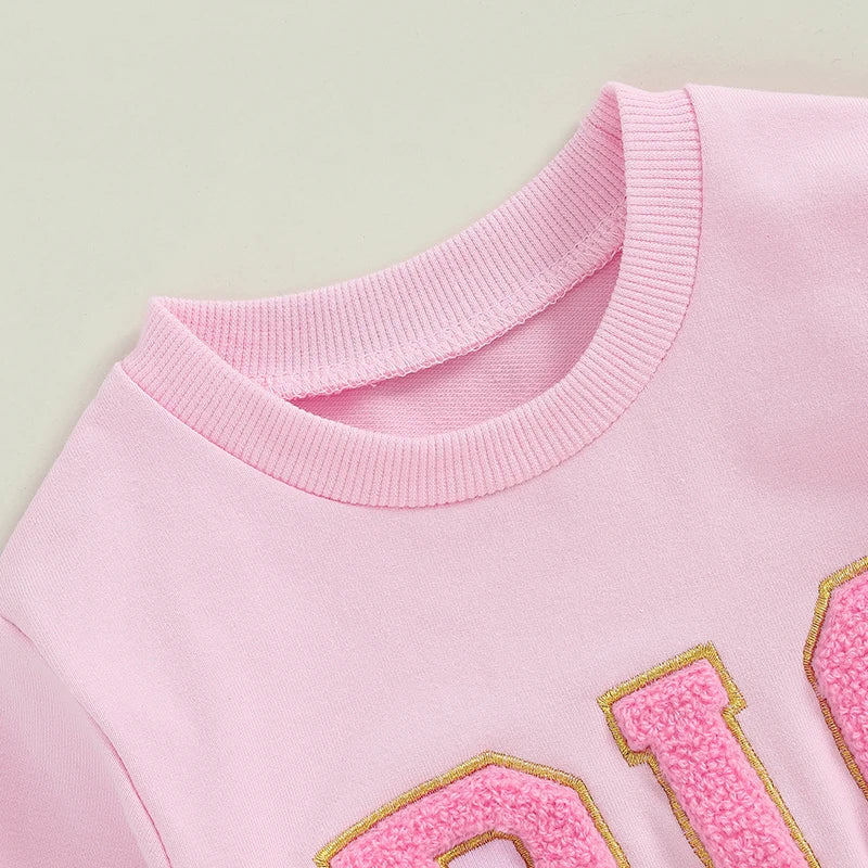 Lioraitiin 1-6Y Kids Girls Skirt Set, Long Sleeve Embroidery Letter