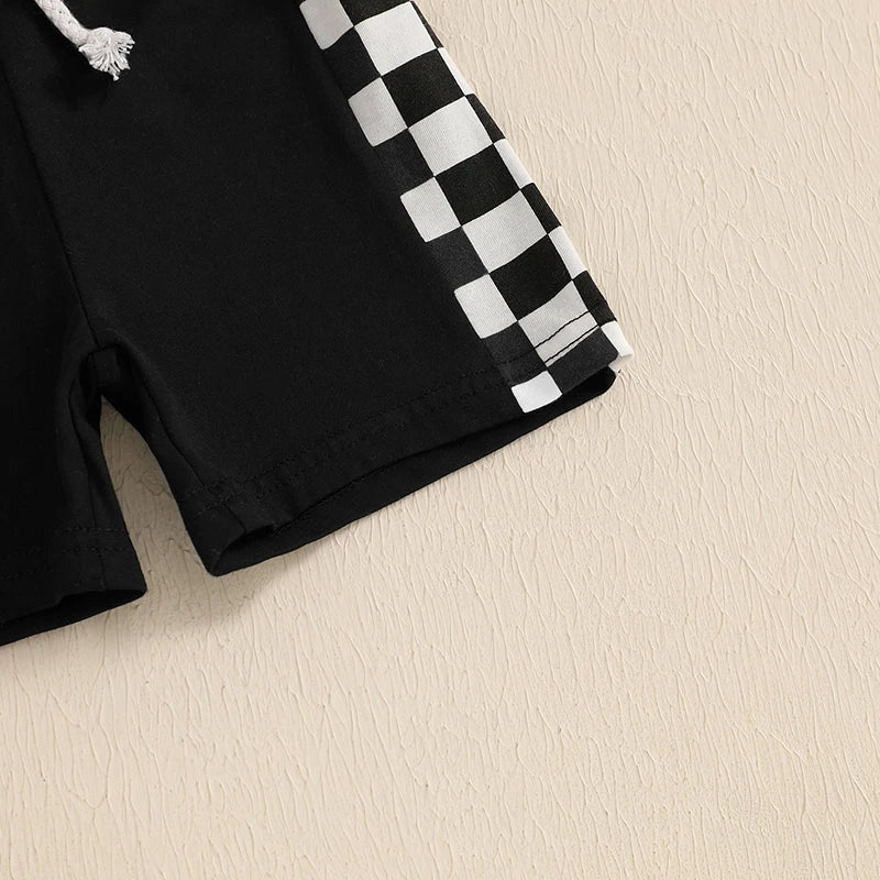 Lioraitiin Toddler Boys Shorts Sets Short Sleeve Lapel Checkerboard