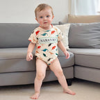 Lioraitiin Baby Boy Dinosaur Romper Letter Embroidery Short Sleeve