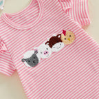 Lioraitiin Baby Girl Outfit Animal Embroidered Striped Crew Neck