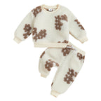 Lioraitiin Toddler Girls Outfits Floral Pattern Fuzzy Long Sleeve