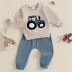Lioraitiin Toddler Boy Outfits Tractor Embroidery Long Sleeve