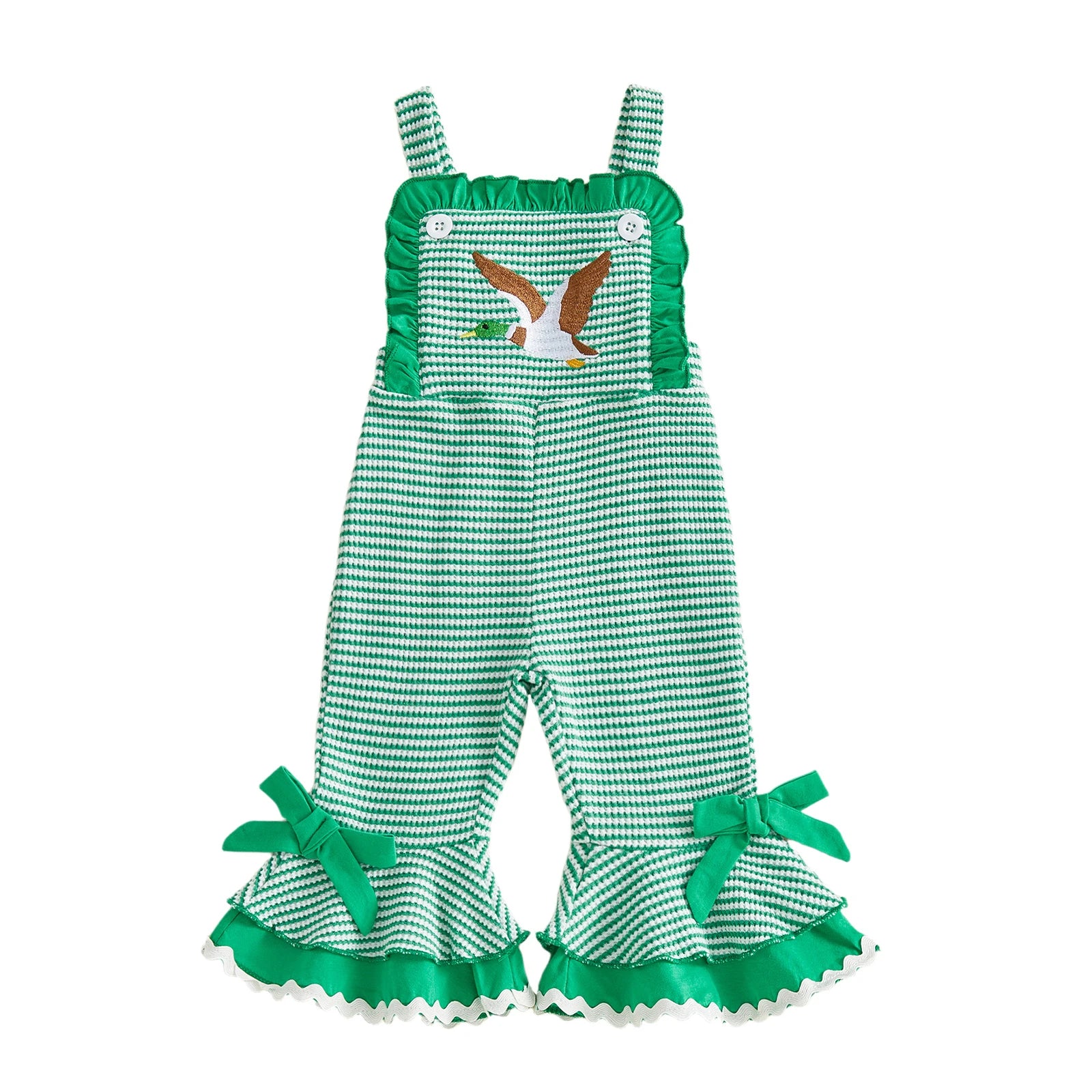 Lioraitiin ï»¿Little Girls Overalls Adorable Duck Embroidery Striped