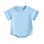Lioraitiin 0-24M Baby Boys Girls Rompers Solid Short Sleeve O-neck