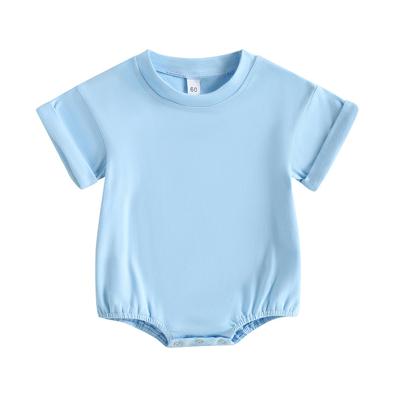 Lioraitiin 0-24M Baby Boys Girls Rompers Solid Short Sleeve O-neck