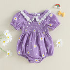 Lioraitiin Infant Baby Girl Romper Puff Short Sleeve Doll Collar