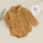 Lioraitiin 0-24M Newborn Baby Boy Cotton Linen Shirt Romper Solid